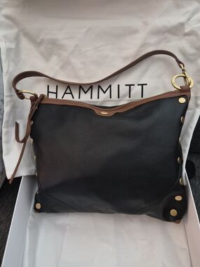 Hammitt Black Leather Shoulder Bag with Brown Trim